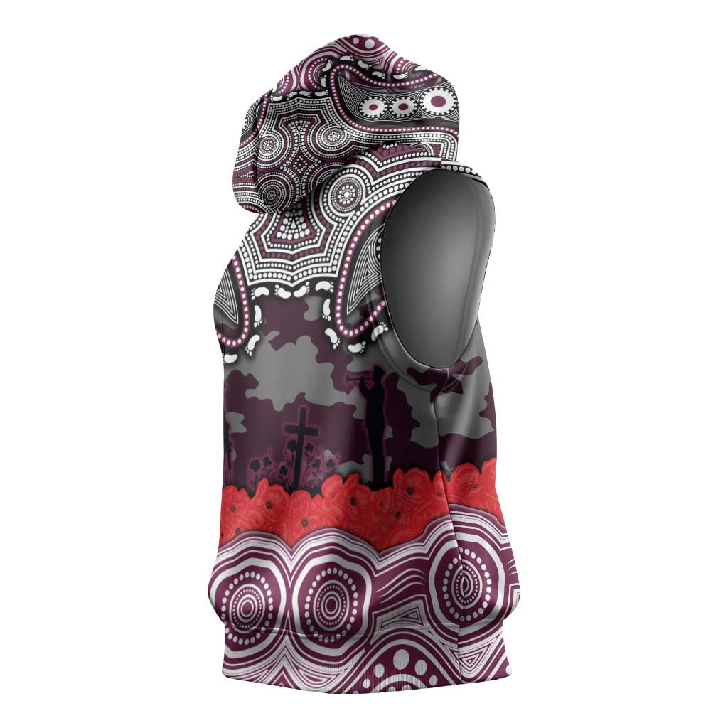 ANZAC Day Manly Warringah Sea Eagles Sleeveless Hoodie Military Memorial Aboriginal Indigenous Art