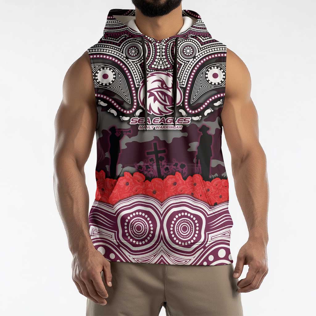 ANZAC Day Manly Warringah Sea Eagles Sleeveless Hoodie Military Memorial Aboriginal Indigenous Art