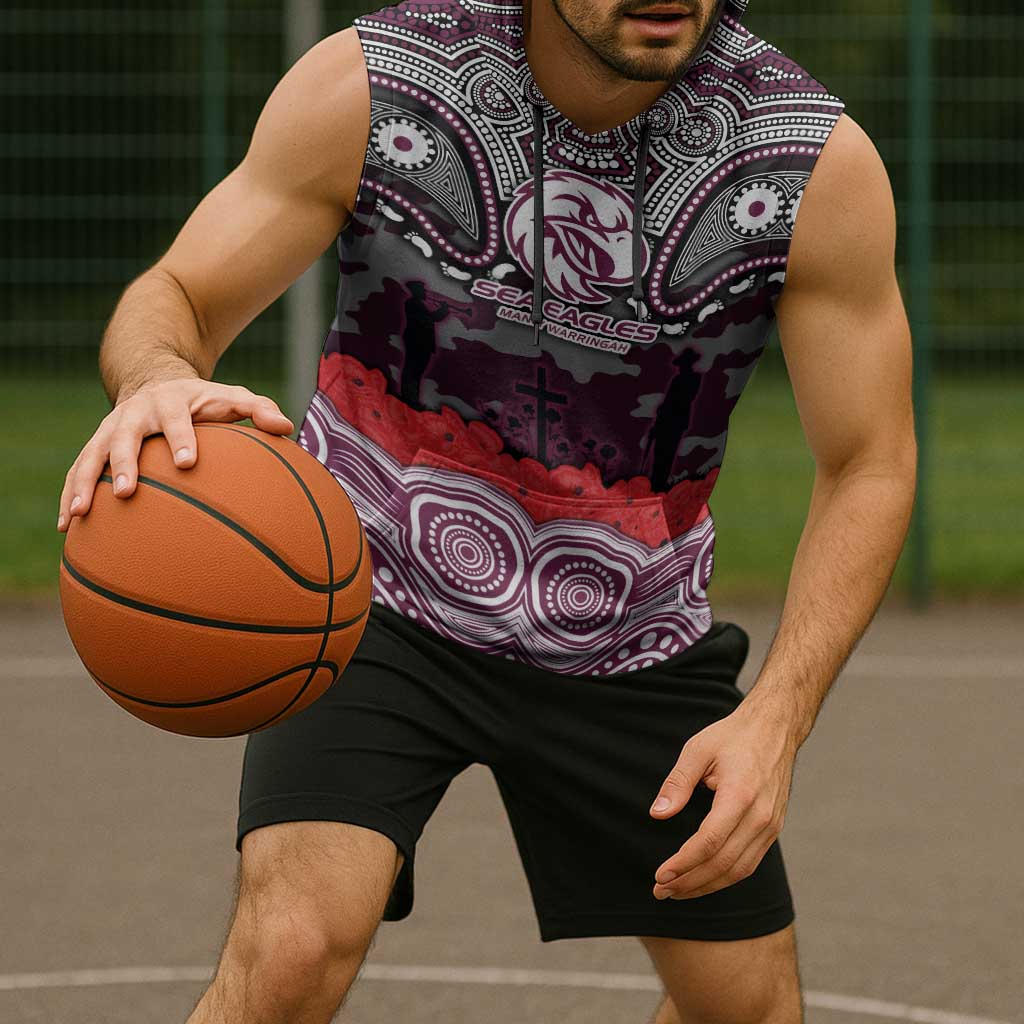 ANZAC Day Manly Warringah Sea Eagles Sleeveless Hoodie Military Memorial Aboriginal Indigenous Art