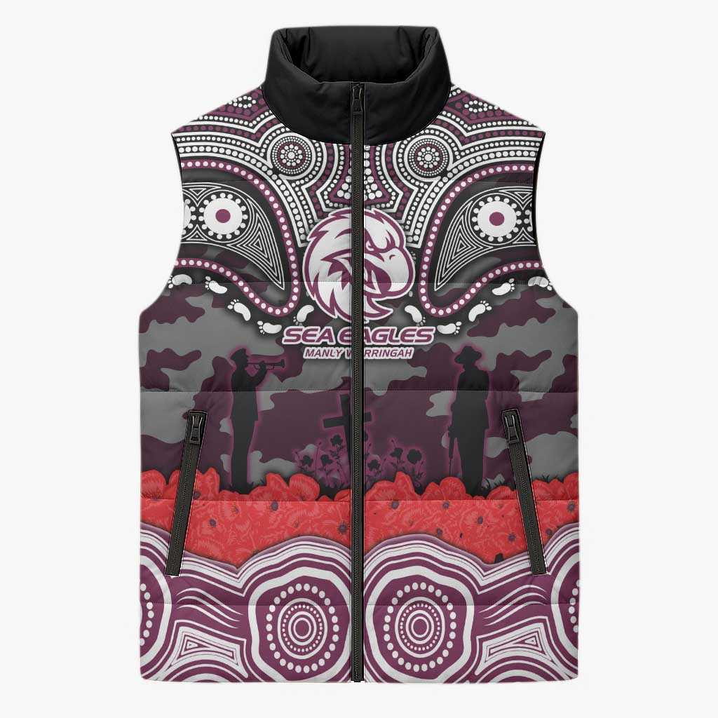 ANZAC Day Manly Warringah Sea Eagles Sleeveless Puffer Jacket Military Memorial Aboriginal Indigenous Art