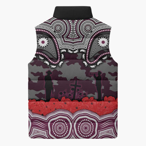 ANZAC Day Manly Warringah Sea Eagles Sleeveless Puffer Jacket Military Memorial Aboriginal Indigenous Art