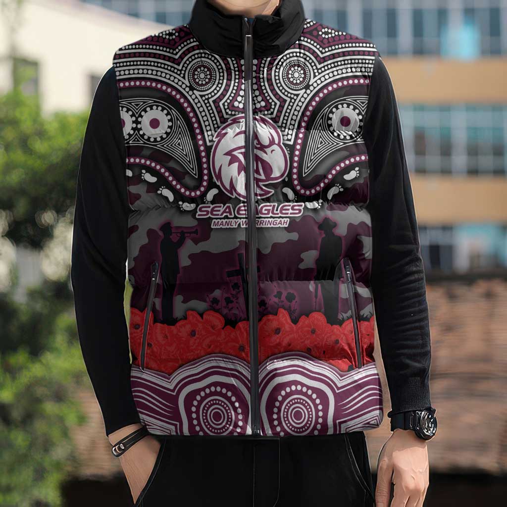 ANZAC Day Manly Warringah Sea Eagles Sleeveless Puffer Jacket Military Memorial Aboriginal Indigenous Art
