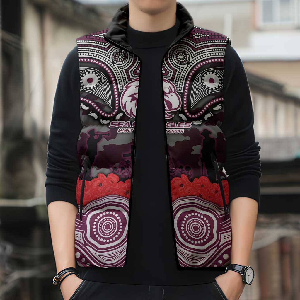 ANZAC Day Manly Warringah Sea Eagles Sleeveless Puffer Jacket Military Memorial Aboriginal Indigenous Art