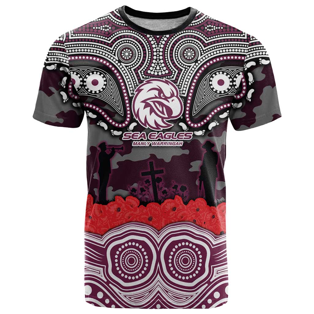ANZAC Day Manly Warringah Sea Eagles T Shirt Military Memorial Aboriginal Indigenous Art