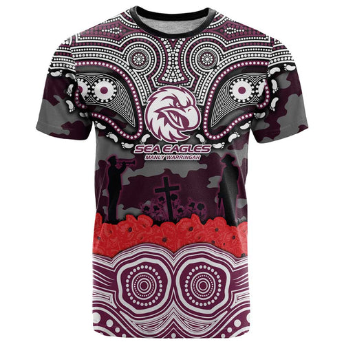 ANZAC Day Manly Warringah Sea Eagles T Shirt Military Memorial Aboriginal Indigenous Art
