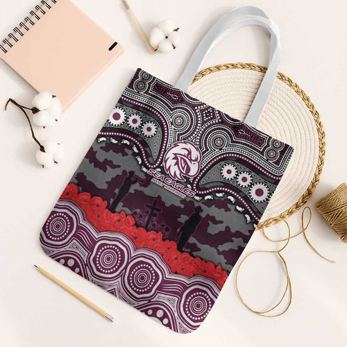 ANZAC Day Manly Warringah Sea Eagles Tote Bag Military Memorial Aboriginal Indigenous Art