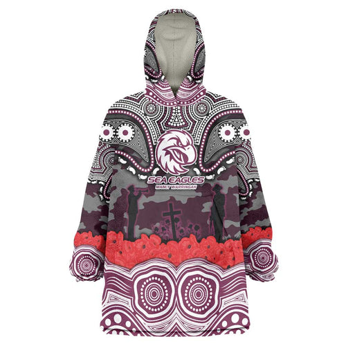 ANZAC Day Manly Warringah Sea Eagles Wearable Blanket Hoodie Military Memorial Aboriginal Indigenous Art