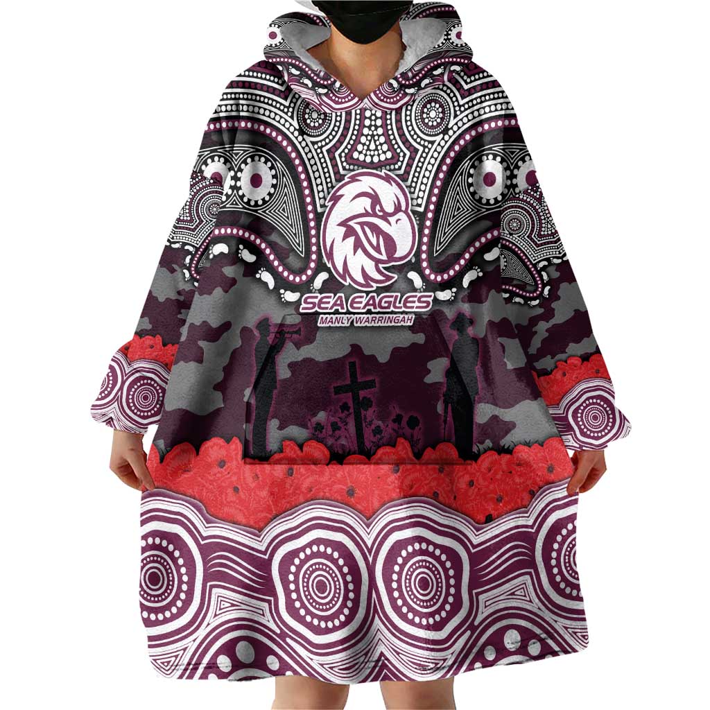 ANZAC Day Manly Warringah Sea Eagles Wearable Blanket Hoodie Military Memorial Aboriginal Indigenous Art