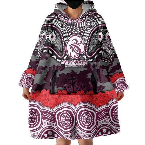 ANZAC Day Manly Warringah Sea Eagles Wearable Blanket Hoodie Military Memorial Aboriginal Indigenous Art