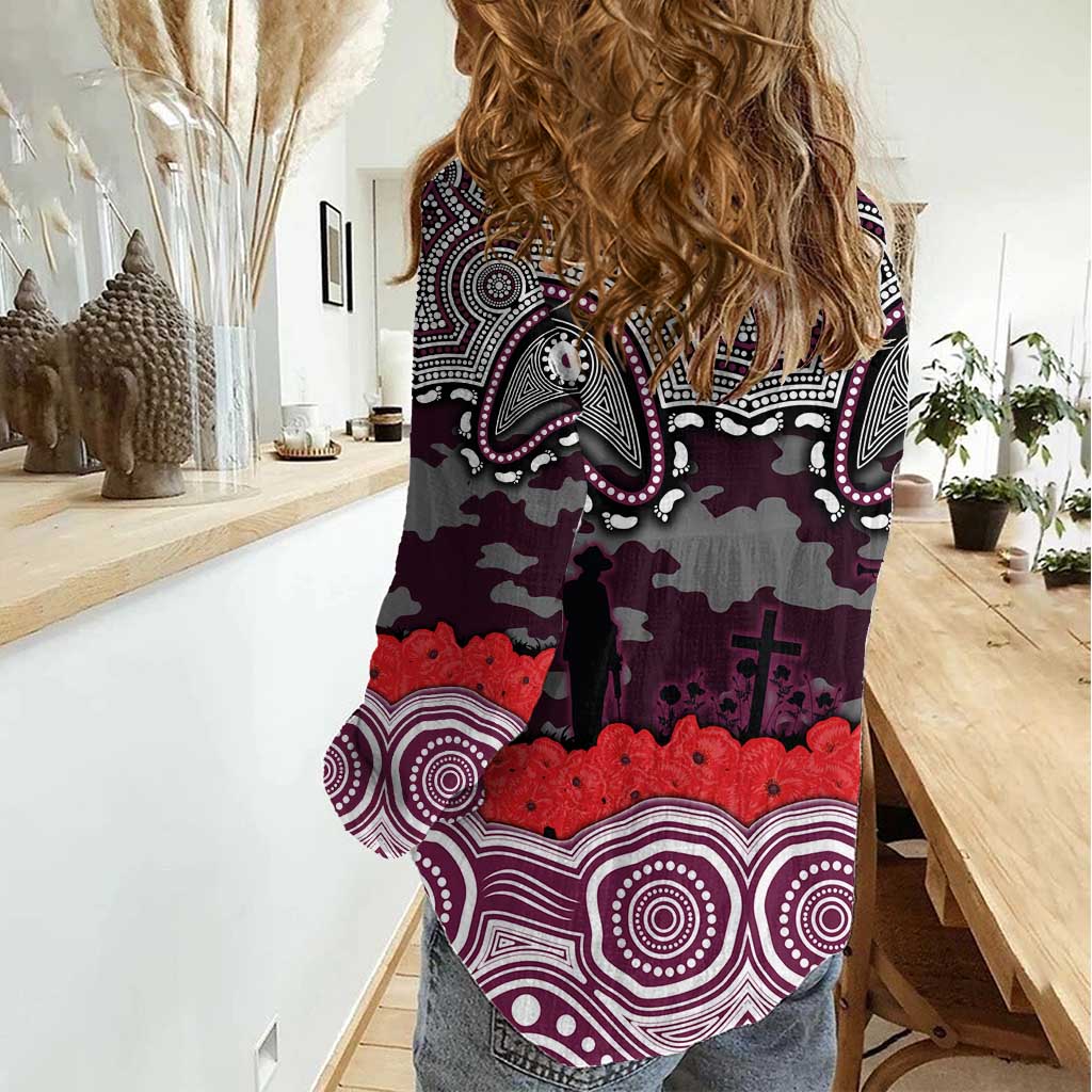 ANZAC Day Manly Warringah Sea Eagles Women Casual Shirt Military Memorial Aboriginal Indigenous Art