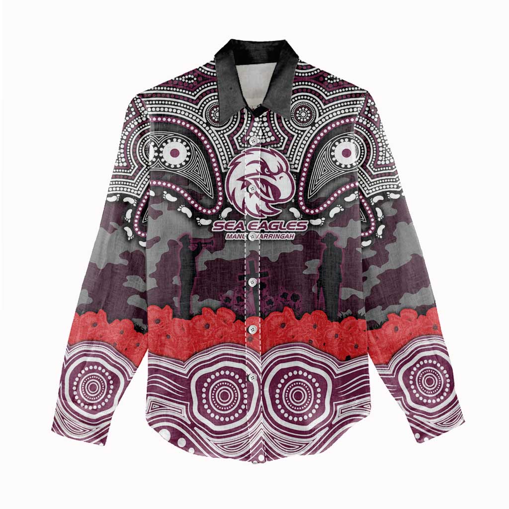 ANZAC Day Manly Warringah Sea Eagles Women Casual Shirt Military Memorial Aboriginal Indigenous Art