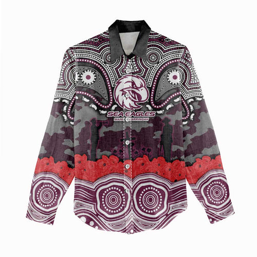 ANZAC Day Manly Warringah Sea Eagles Women Casual Shirt Military Memorial Aboriginal Indigenous Art