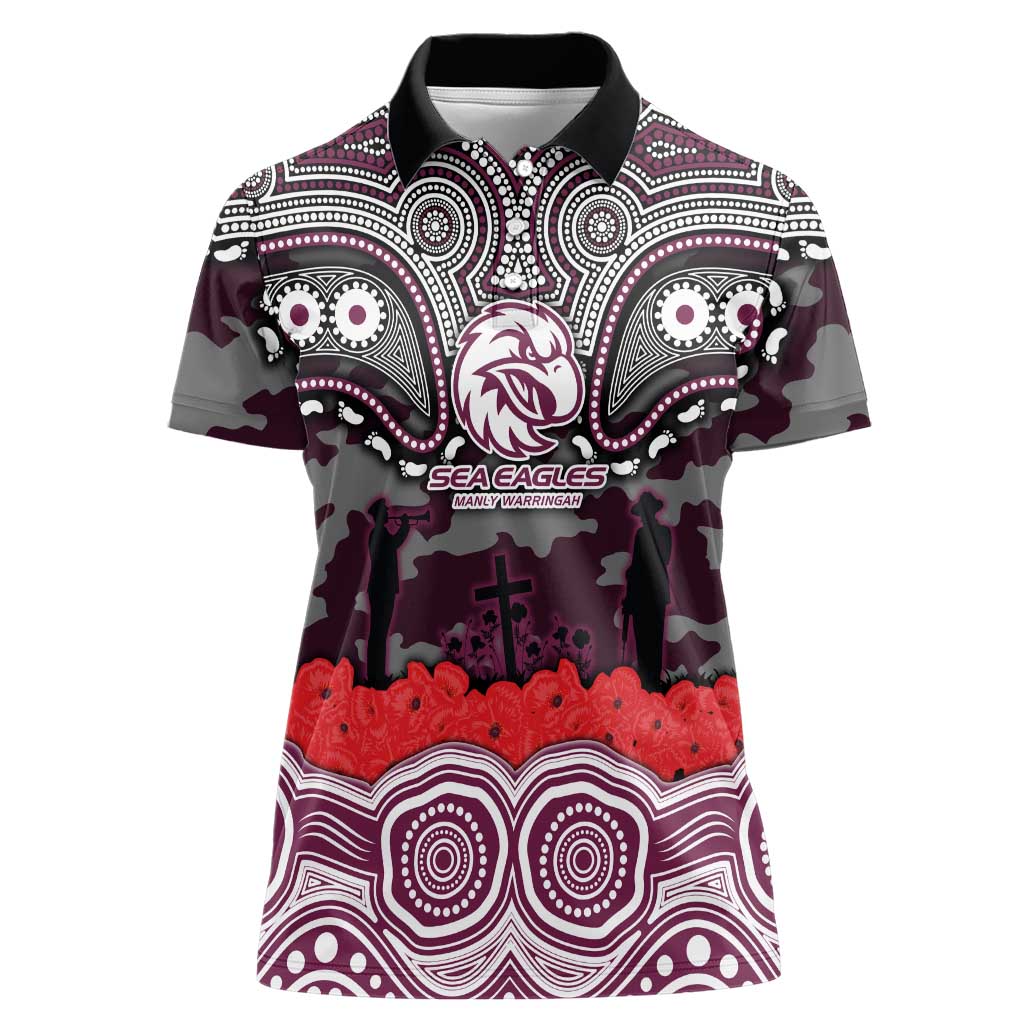 ANZAC Day Manly Warringah Sea Eagles Women Polo Shirt Military Memorial Aboriginal Indigenous Art