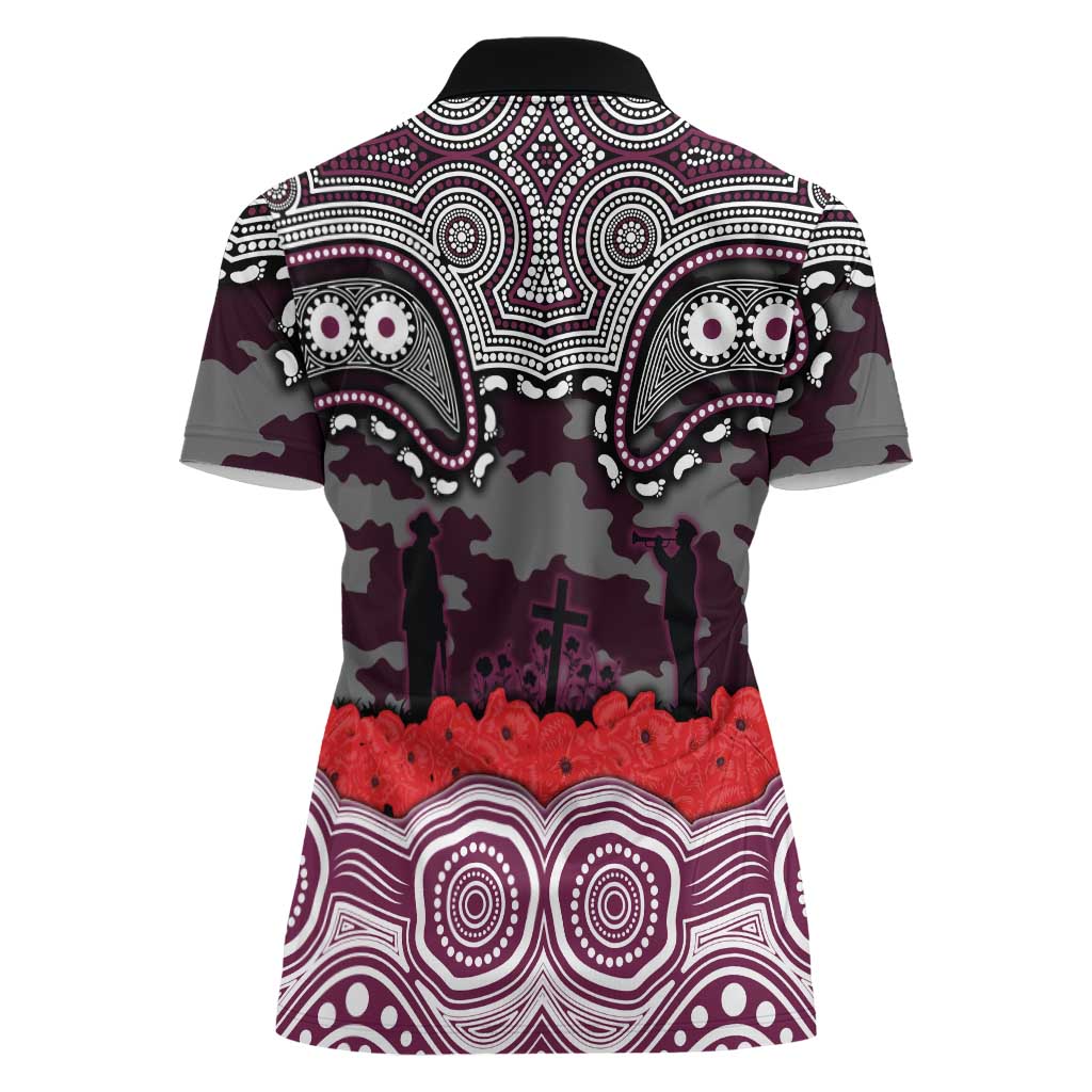 ANZAC Day Manly Warringah Sea Eagles Women Polo Shirt Military Memorial Aboriginal Indigenous Art