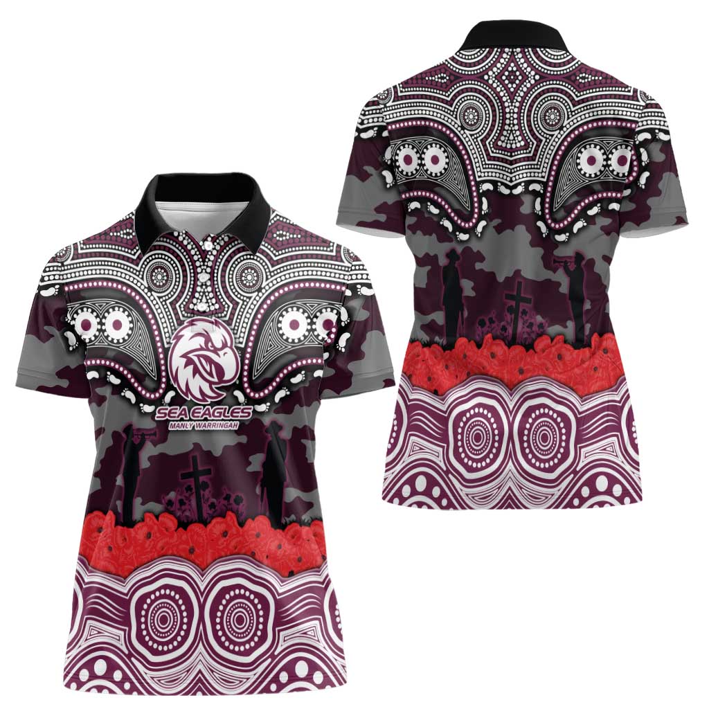 ANZAC Day Manly Warringah Sea Eagles Women Polo Shirt Military Memorial Aboriginal Indigenous Art