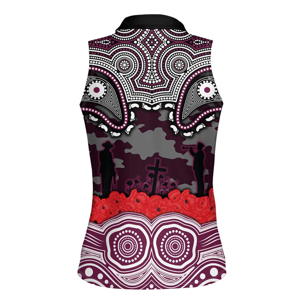 ANZAC Day Manly Warringah Sea Eagles Women Sleeveless Polo Shirt Military Memorial Aboriginal Indigenous Art
