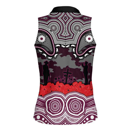 ANZAC Day Manly Warringah Sea Eagles Women Sleeveless Polo Shirt Military Memorial Aboriginal Indigenous Art