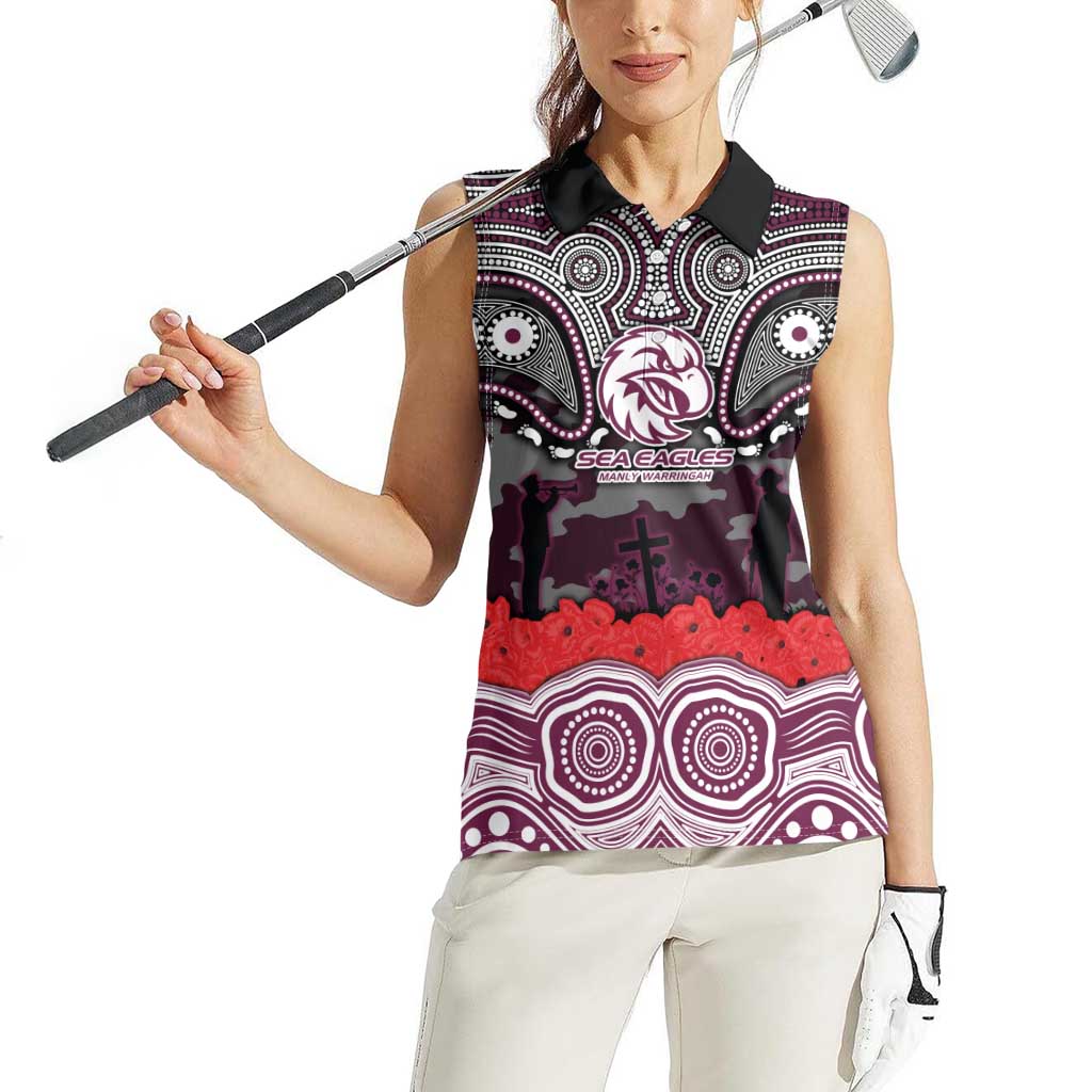 ANZAC Day Manly Warringah Sea Eagles Women Sleeveless Polo Shirt Military Memorial Aboriginal Indigenous Art
