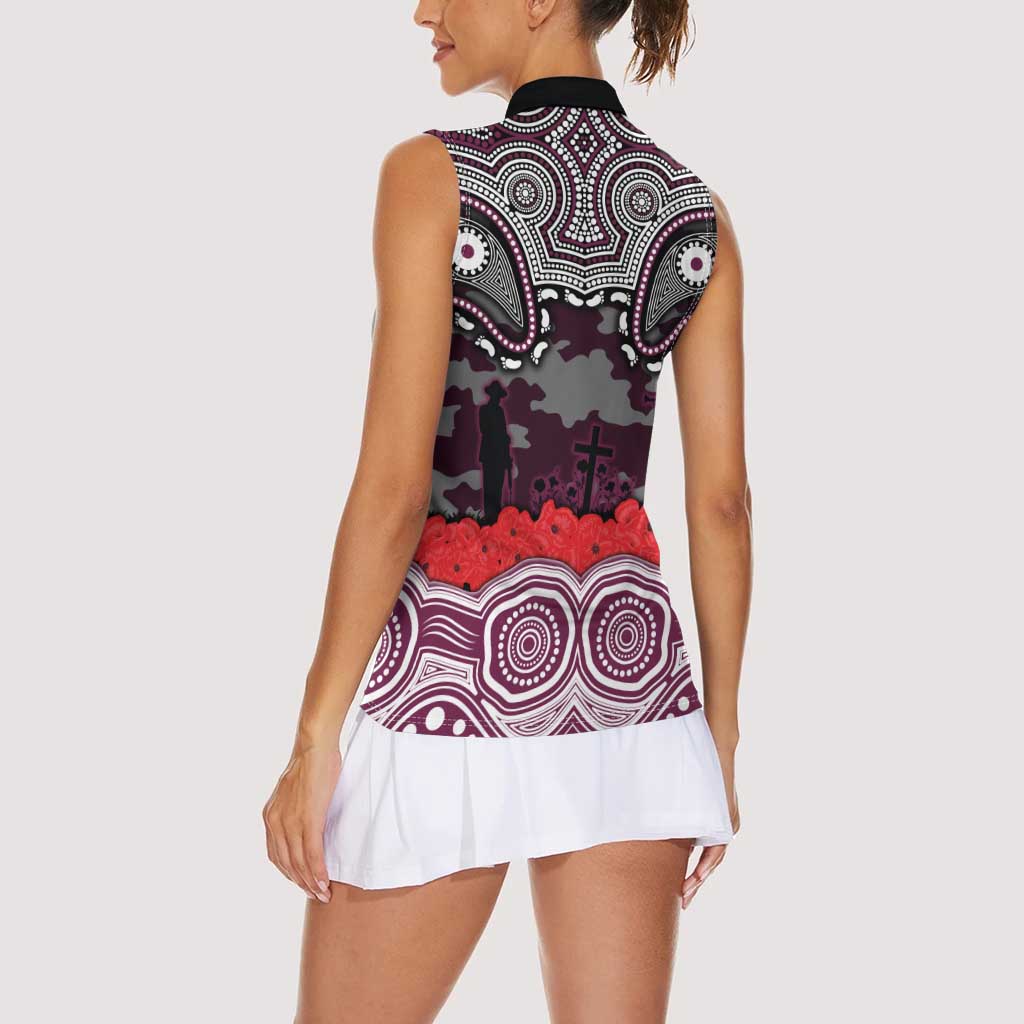 ANZAC Day Manly Warringah Sea Eagles Women Sleeveless Polo Shirt Military Memorial Aboriginal Indigenous Art