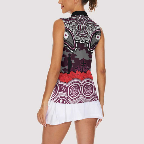 ANZAC Day Manly Warringah Sea Eagles Women Sleeveless Polo Shirt Military Memorial Aboriginal Indigenous Art