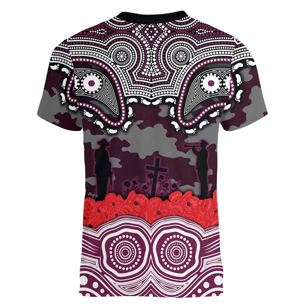 ANZAC Day Manly Warringah Sea Eagles Women V-Neck T-Shirt Military Memorial Aboriginal Indigenous Art
