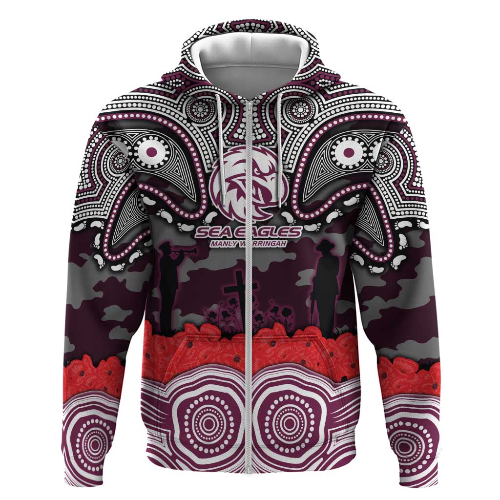 ANZAC Day Manly Warringah Sea Eagles Zip Hoodie Military Memorial Aboriginal Indigenous Art