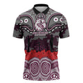 ANZAC Day Manly Warringah Sea Eagles Zipper Polo Shirt Military Memorial Aboriginal Indigenous Art