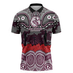 ANZAC Day Manly Warringah Sea Eagles Zipper Polo Shirt Military Memorial Aboriginal Indigenous Art