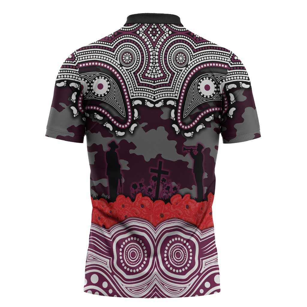 ANZAC Day Manly Warringah Sea Eagles Zipper Polo Shirt Military Memorial Aboriginal Indigenous Art