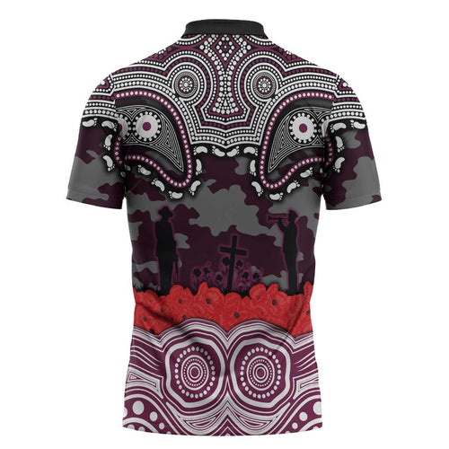 ANZAC Day Manly Warringah Sea Eagles Zipper Polo Shirt Military Memorial Aboriginal Indigenous Art
