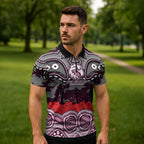 ANZAC Day Manly Warringah Sea Eagles Zipper Polo Shirt Military Memorial Aboriginal Indigenous Art