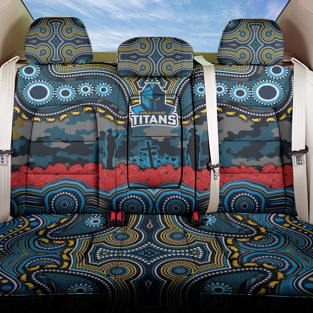 ANZAC Day Gold Coast Titans Back Car Seat Cover Military Memorial Aboriginal Indigenous Art