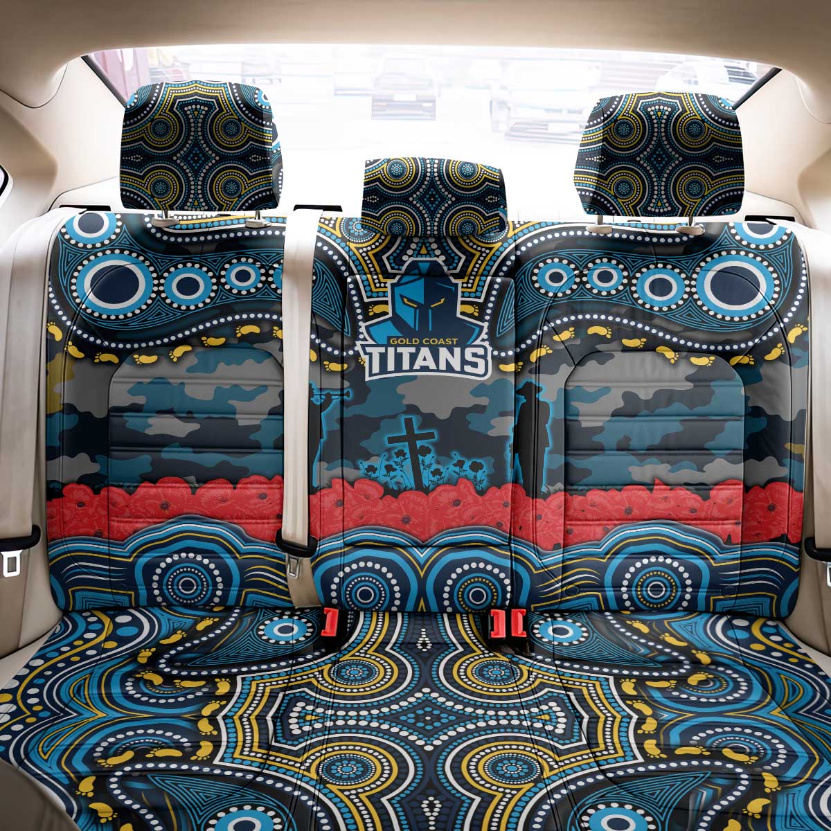 ANZAC Day Gold Coast Titans Back Car Seat Cover Military Memorial Aboriginal Indigenous Art
