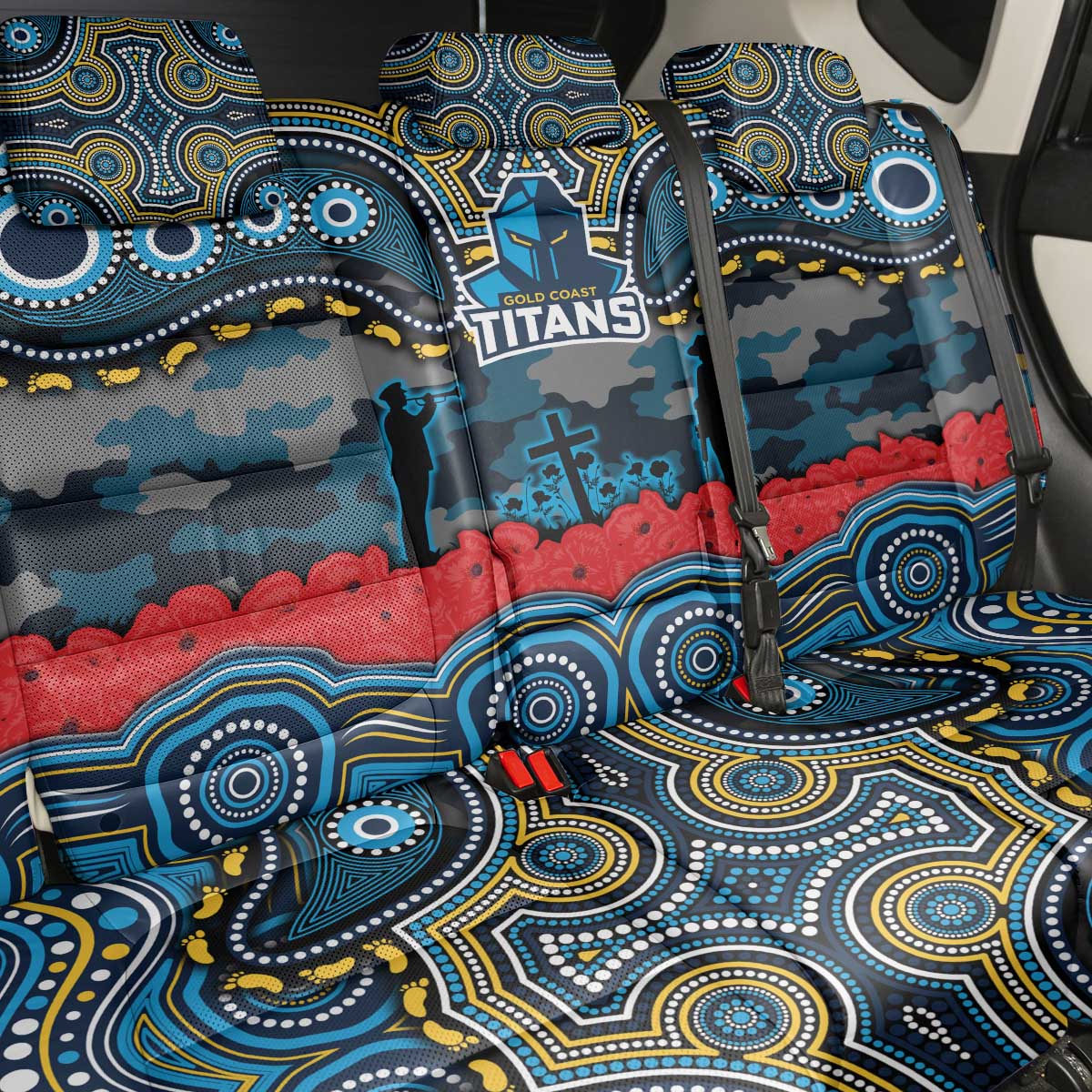 ANZAC Day Gold Coast Titans Back Car Seat Cover Military Memorial Aboriginal Indigenous Art