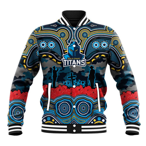 ANZAC Day Gold Coast Titans Baseball Jacket Military Memorial Aboriginal Indigenous Art