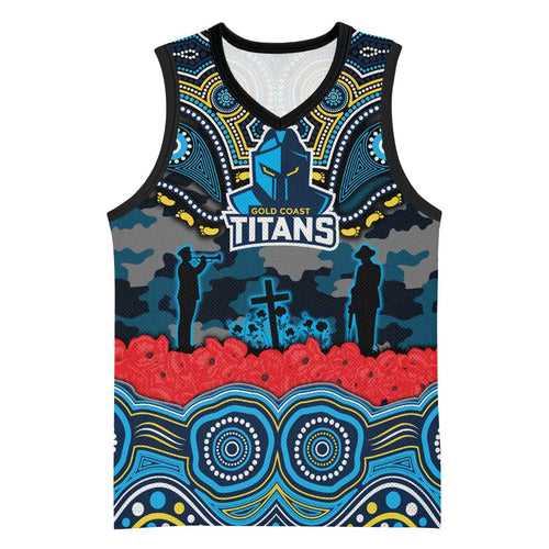 ANZAC Day Gold Coast Titans Basketball Jersey Military Memorial Aboriginal Indigenous Art