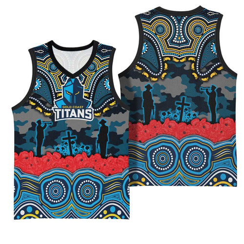 ANZAC Day Gold Coast Titans Basketball Jersey Military Memorial Aboriginal Indigenous Art