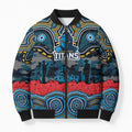ANZAC Day Gold Coast Titans Bomber Puffer Jacket Military Memorial Aboriginal Indigenous Art