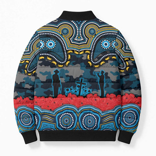 ANZAC Day Gold Coast Titans Bomber Puffer Jacket Military Memorial Aboriginal Indigenous Art