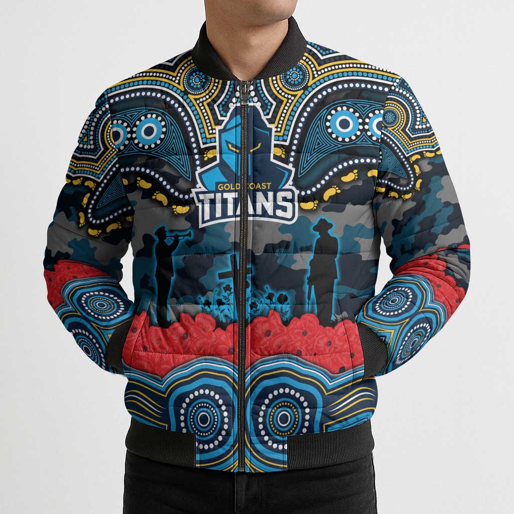 ANZAC Day Gold Coast Titans Bomber Puffer Jacket Military Memorial Aboriginal Indigenous Art