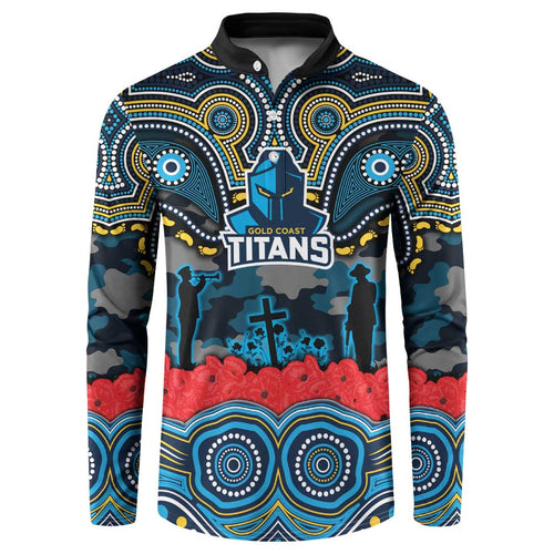 ANZAC Day Gold Coast Titans Button Sweatshirt Military Memorial Aboriginal Indigenous Art