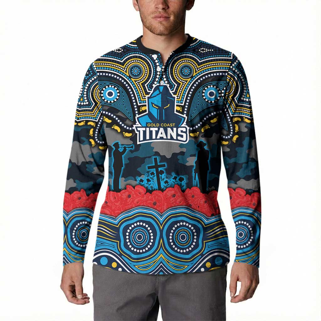 ANZAC Day Gold Coast Titans Button Sweatshirt Military Memorial Aboriginal Indigenous Art