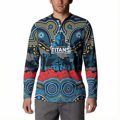 ANZAC Day Gold Coast Titans Button Sweatshirt Military Memorial Aboriginal Indigenous Art