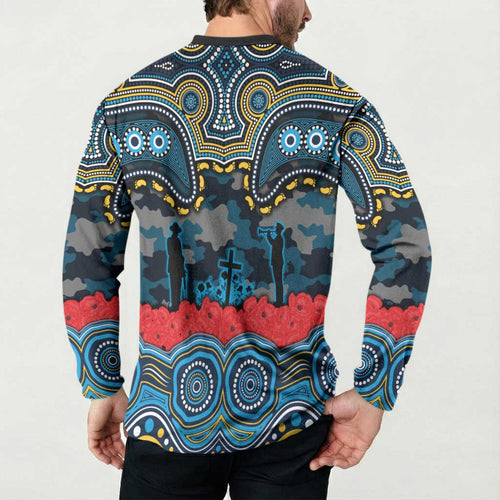 ANZAC Day Gold Coast Titans Button Sweatshirt Military Memorial Aboriginal Indigenous Art