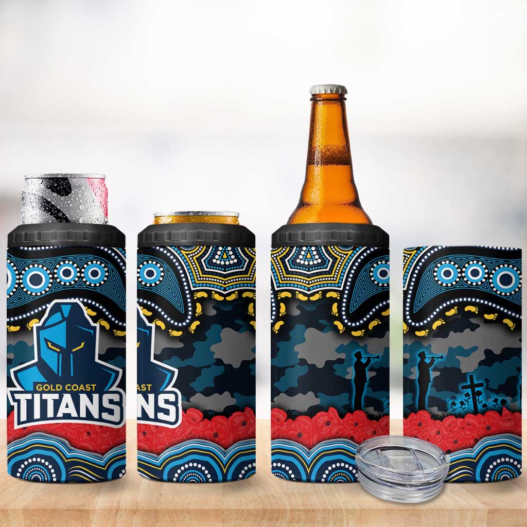 ANZAC Day Gold Coast Titans 4 in 1 Can Cooler Tumbler Military Memorial Aboriginal Indigenous Art
