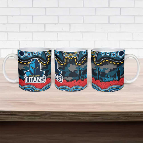 ANZAC Day Gold Coast Titans Ceramic Mug Military Memorial Aboriginal Indigenous Art