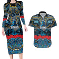 ANZAC Day Gold Coast Titans Couples Matching Long Sleeve Bodycon Dress and Hawaiian Shirt Military Memorial Aboriginal Indigenous Art