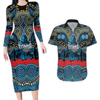 ANZAC Day Gold Coast Titans Couples Matching Long Sleeve Bodycon Dress and Hawaiian Shirt Military Memorial Aboriginal Indigenous Art