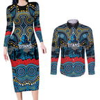 ANZAC Day Gold Coast Titans Couples Matching Long Sleeve Bodycon Dress and Long Sleeve Button Shirt Military Memorial Aboriginal Indigenous Art