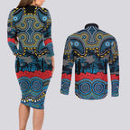 ANZAC Day Gold Coast Titans Couples Matching Long Sleeve Bodycon Dress and Long Sleeve Button Shirt Military Memorial Aboriginal Indigenous Art
